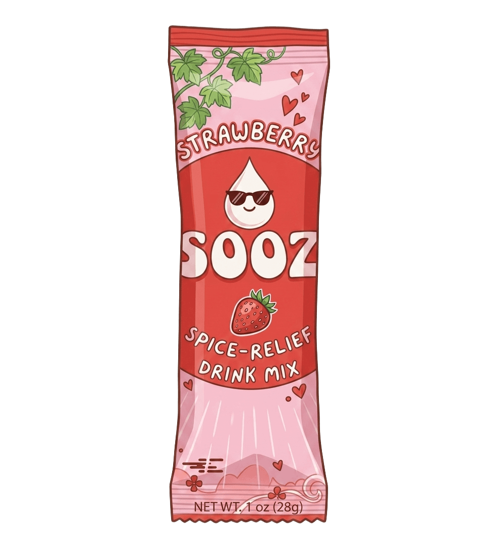 Sooz strawberry sachet — single-serve 1 oz spice-relief drink mix